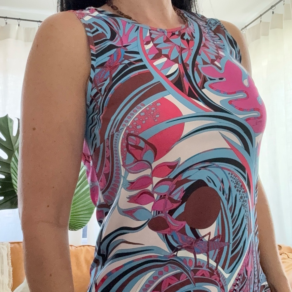Emilio Pucci Pink & Blue Grasshopper Mini Dress - Picture 2 of 12